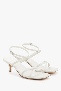 Women's white premium Italian leather sandals with a 6.5 cm flare heel by Guglielmo Rotta.