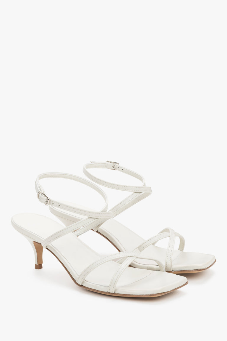 Women's white premium Italian leather sandals with a 6.5 cm flare heel by Guglielmo Rotta.
