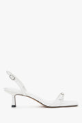 Women’s White Low-Heeled Sandals made of Genuine Leather with Decorative Rhinestones Estro ER00119294.