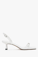 Women’s White Low-Heeled Sandals made of Genuine Leather with Decorative Rhinestones Estro ER00119294.
