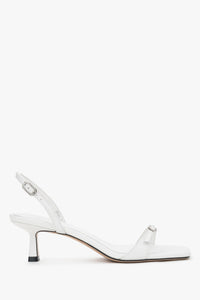 Women’s White Low-Heeled Sandals made of Genuine Leather with Decorative Rhinestones Estro ER00119294.