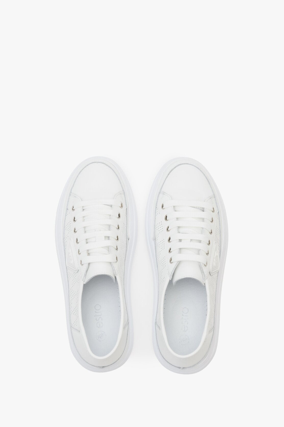 Women's White Leather Low-Top Sneakers with Perforation for Summer Estro ER00112847