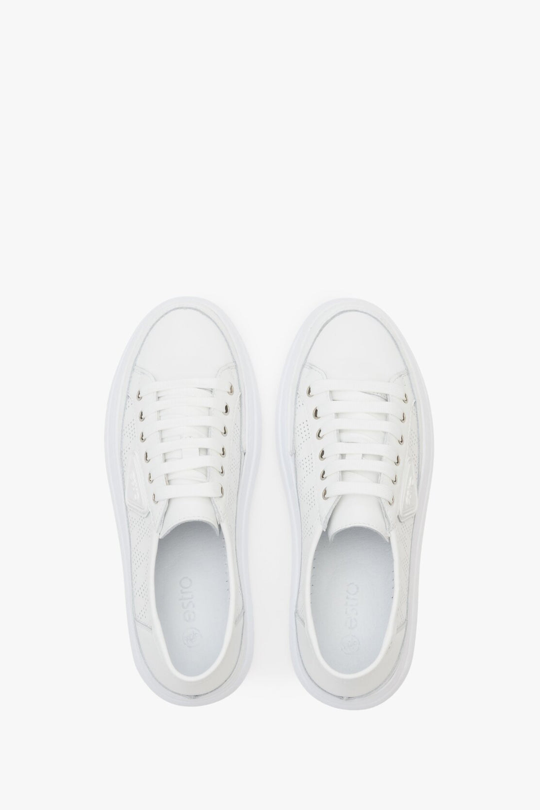 Women's White Leather Low-Top Sneakers with Perforation for Summer Estro ER00112847