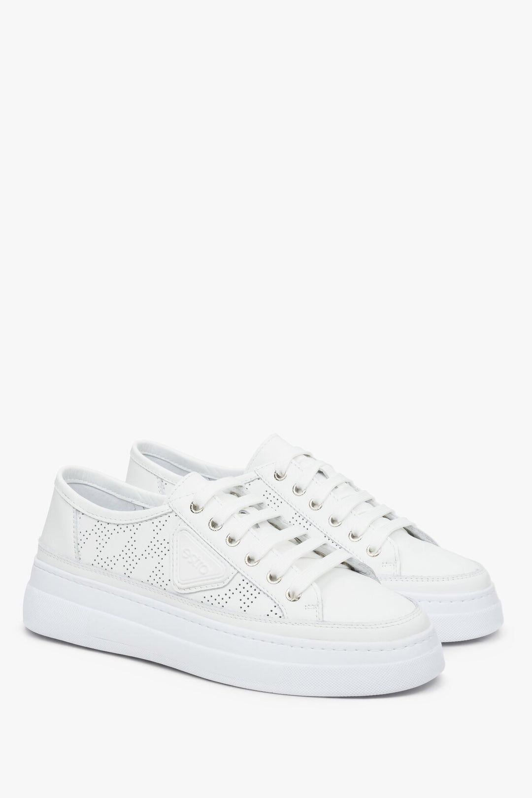 Women's White Leather Low-Top Sneakers with Perforation for Summer Estro ER00112847