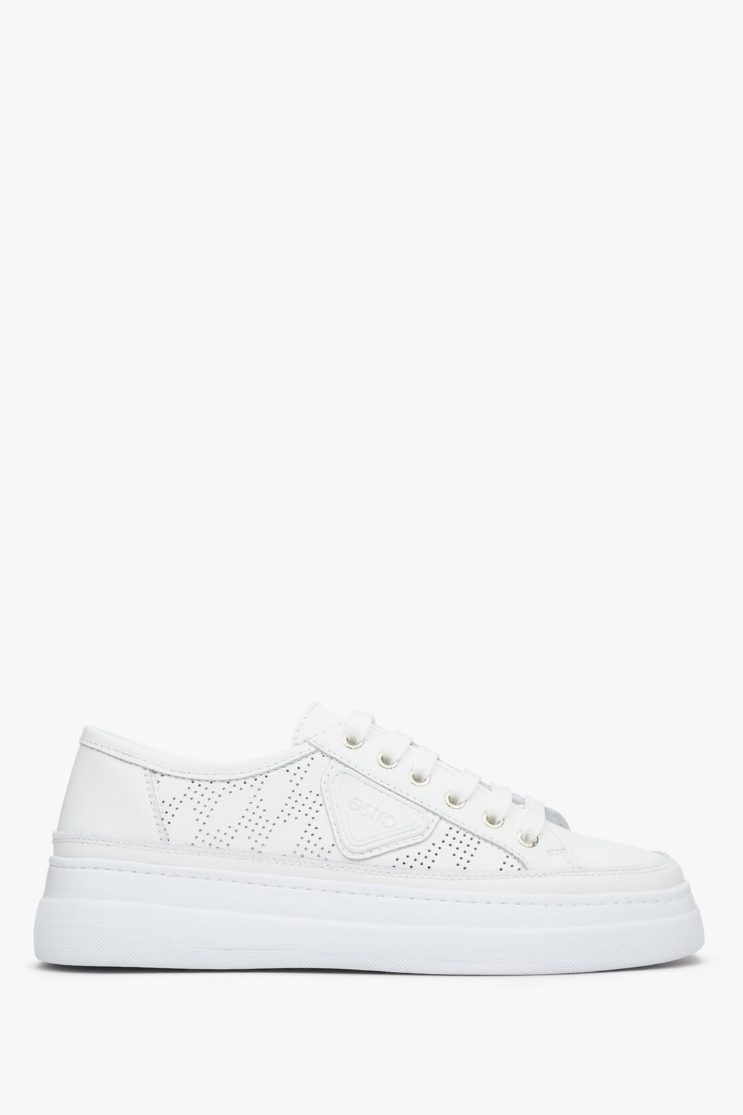 Women's White Leather Low-Top Sneakers with Perforation for Summer Estro ER00112847