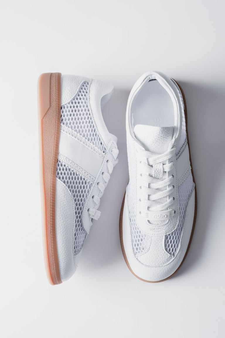 Women's White Low-Top Sneakers with Mesh made of Natural Leather & Velour Estro ER00119686.