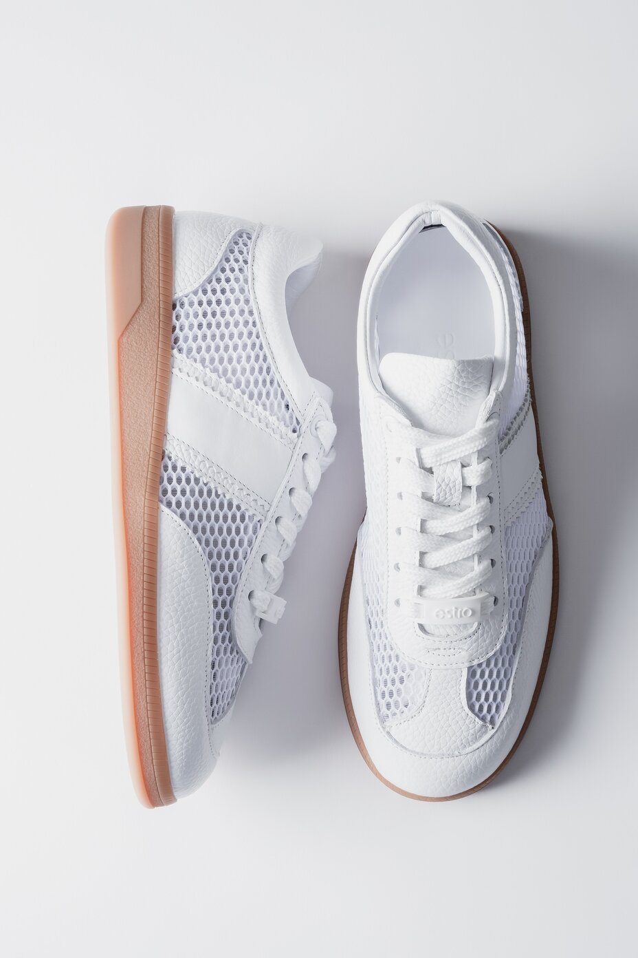 Women's White Low-Top Sneakers with Mesh made of Natural Leather & Velour Estro ER00119686.
