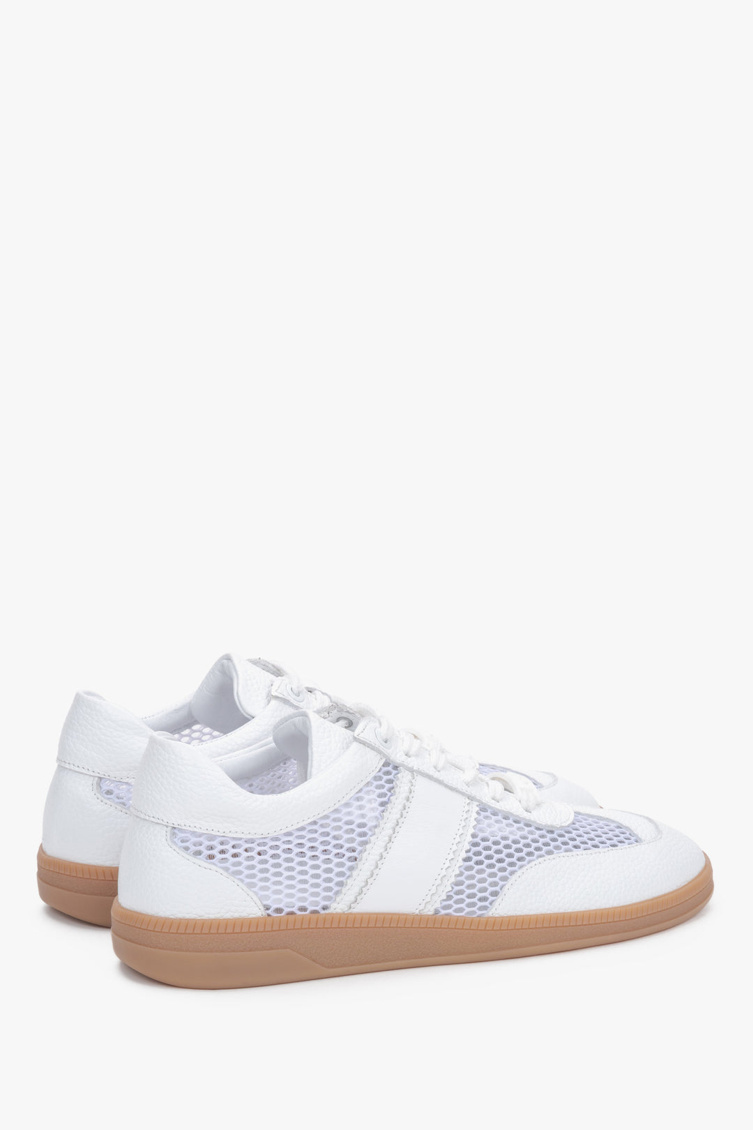 White natural leather, velour, and mesh sneakers.