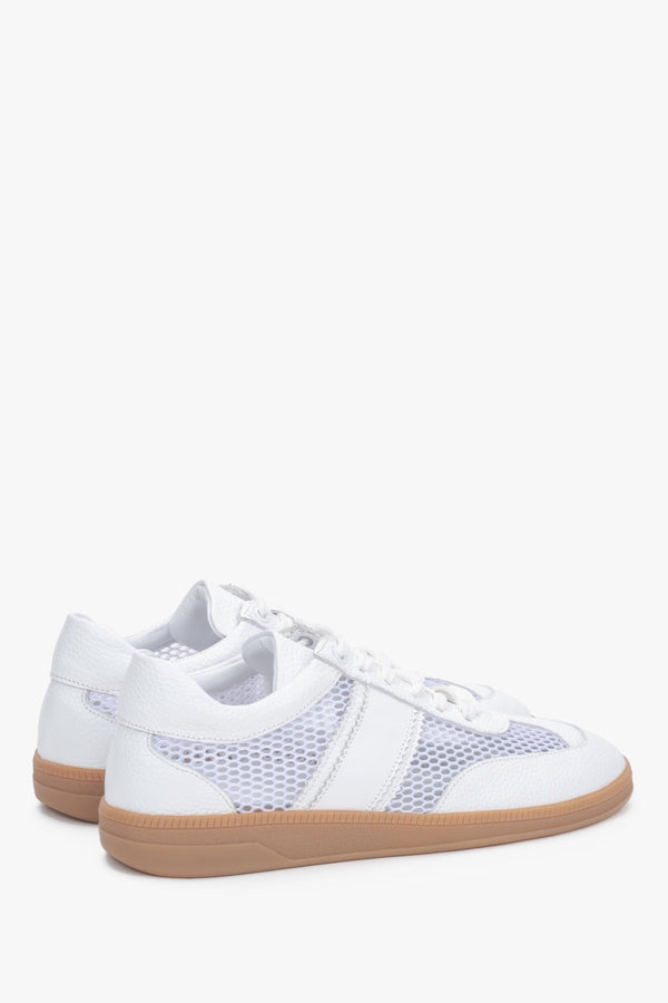 White natural leather, velour, and mesh sneakers.