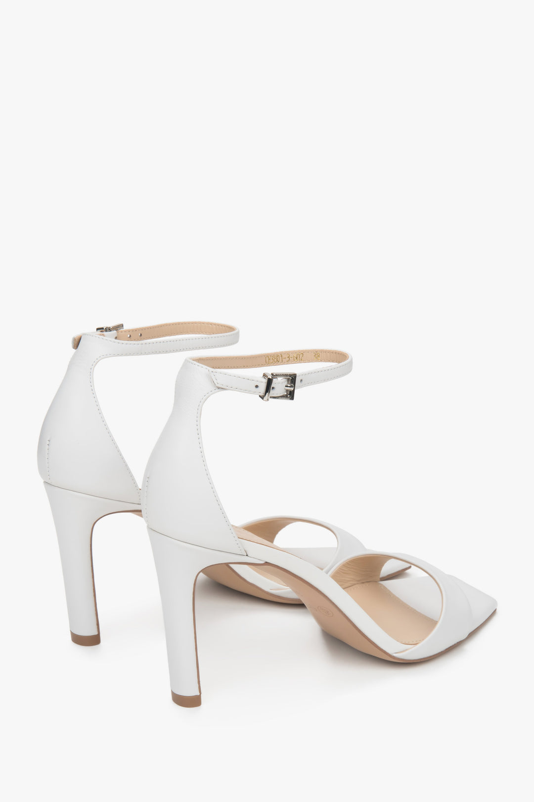 Made of patent natural leather, women’s white sandals on a stable block heel Estro.