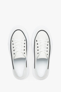 Top view of women’s white platform sneakers made from Italian premium leather.