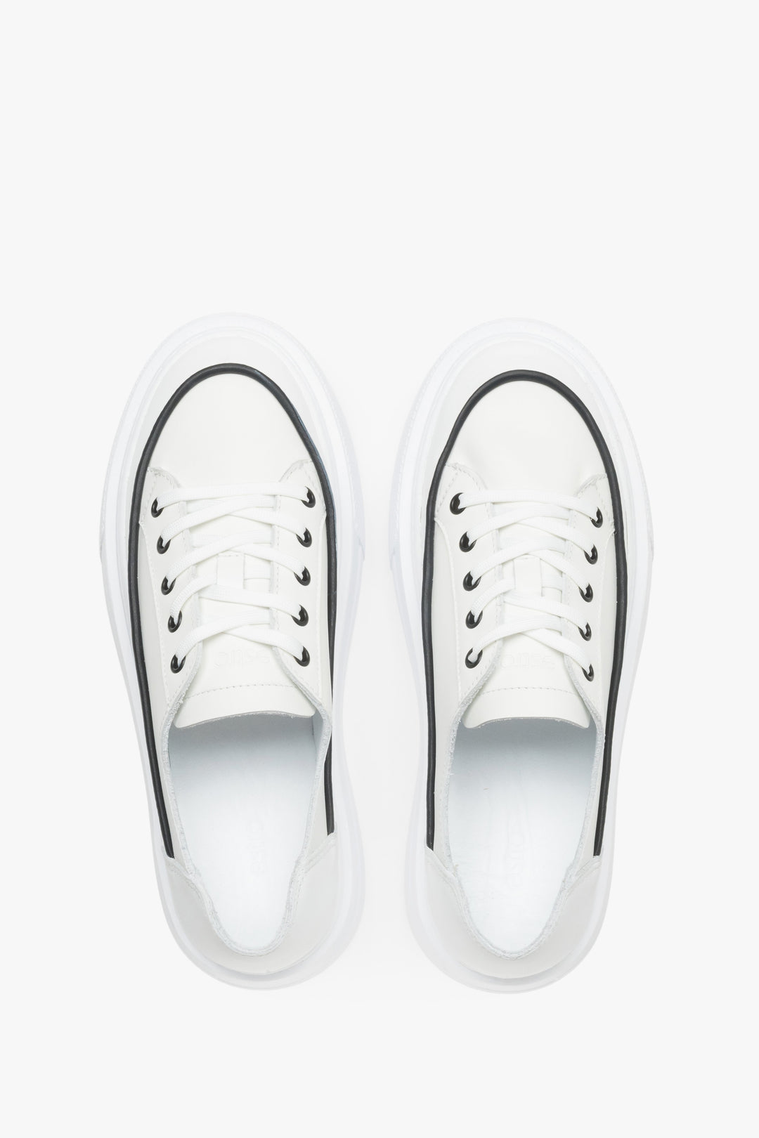 Top view of women’s white platform sneakers made from Italian premium leather.