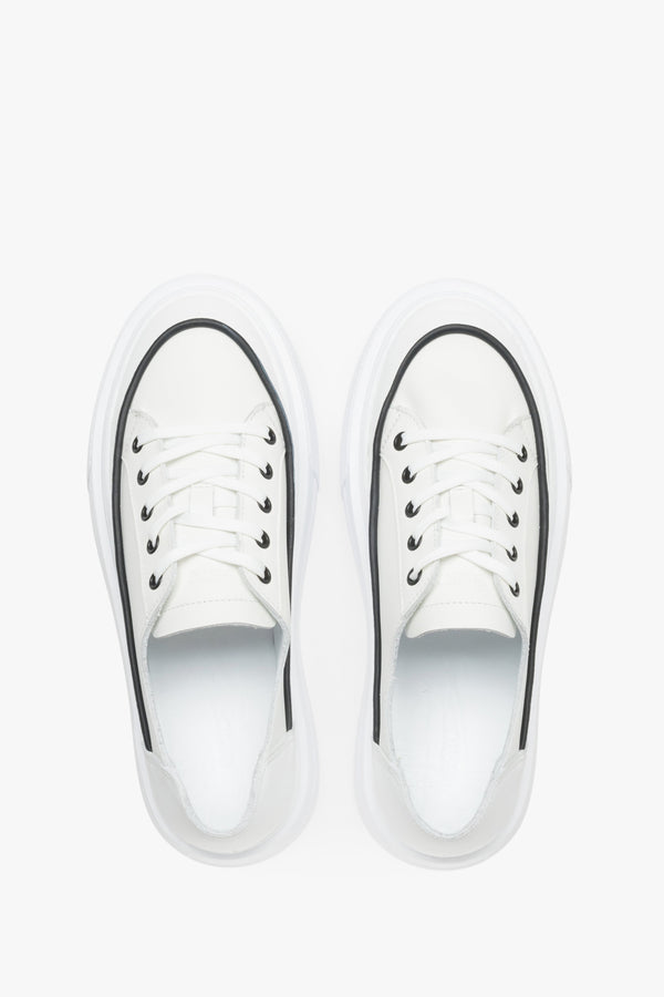 Top view of women’s white platform sneakers made from Italian premium leather.