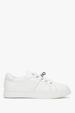 Women's White Premium Leather Low-Top Sneakers by Estro.