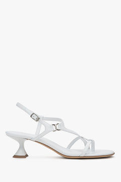 Women’s White Sandals with a Funnel Heel and Woven Straps Estro ER00116917.