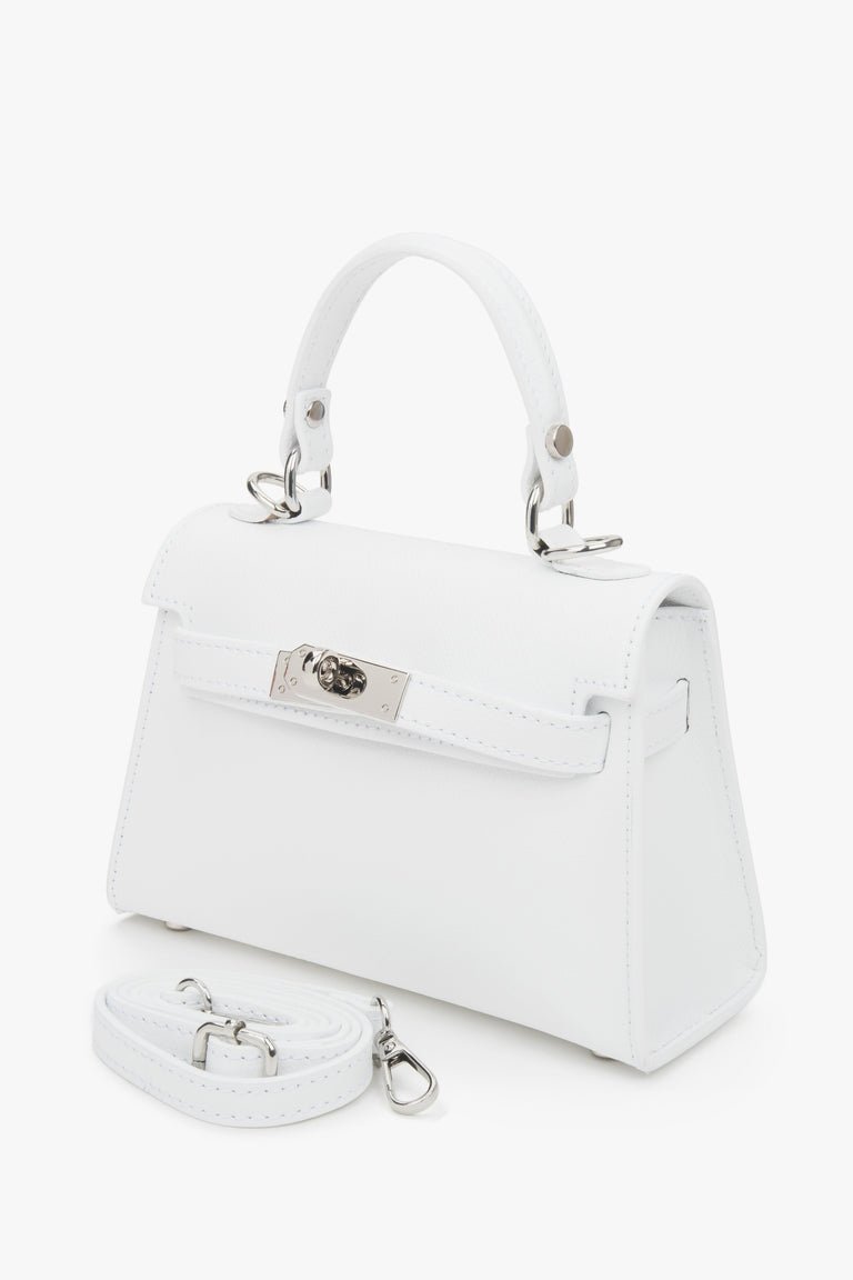 The small white satchel by Estro is an investment in quality and Italian design.