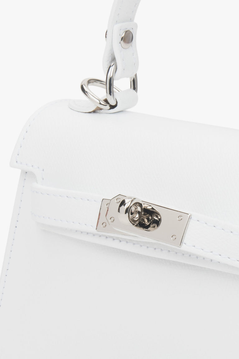 White small satchel handbag by Estro, made from top-quality Premium genuine leather.