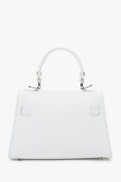 Compact white satchel handbag by Estro, crafted from exclusive premium Italian genuine leather.