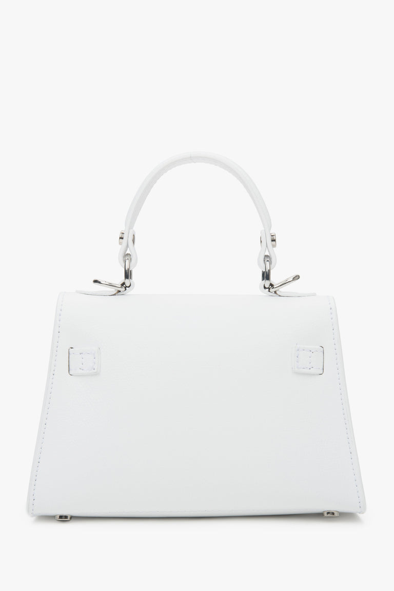 Compact white satchel handbag by Estro, crafted from exclusive premium Italian genuine leather.