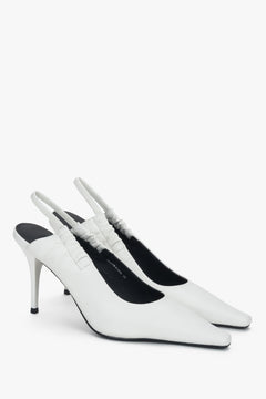 Women’s milky white slingback pumps in genuine leather Estro Selection.