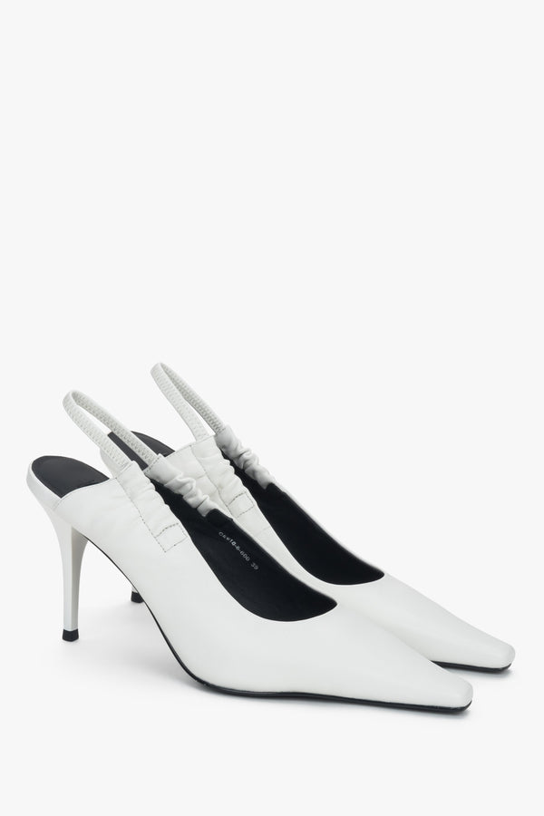 Women’s milky white slingback pumps in genuine leather Estro Selection.