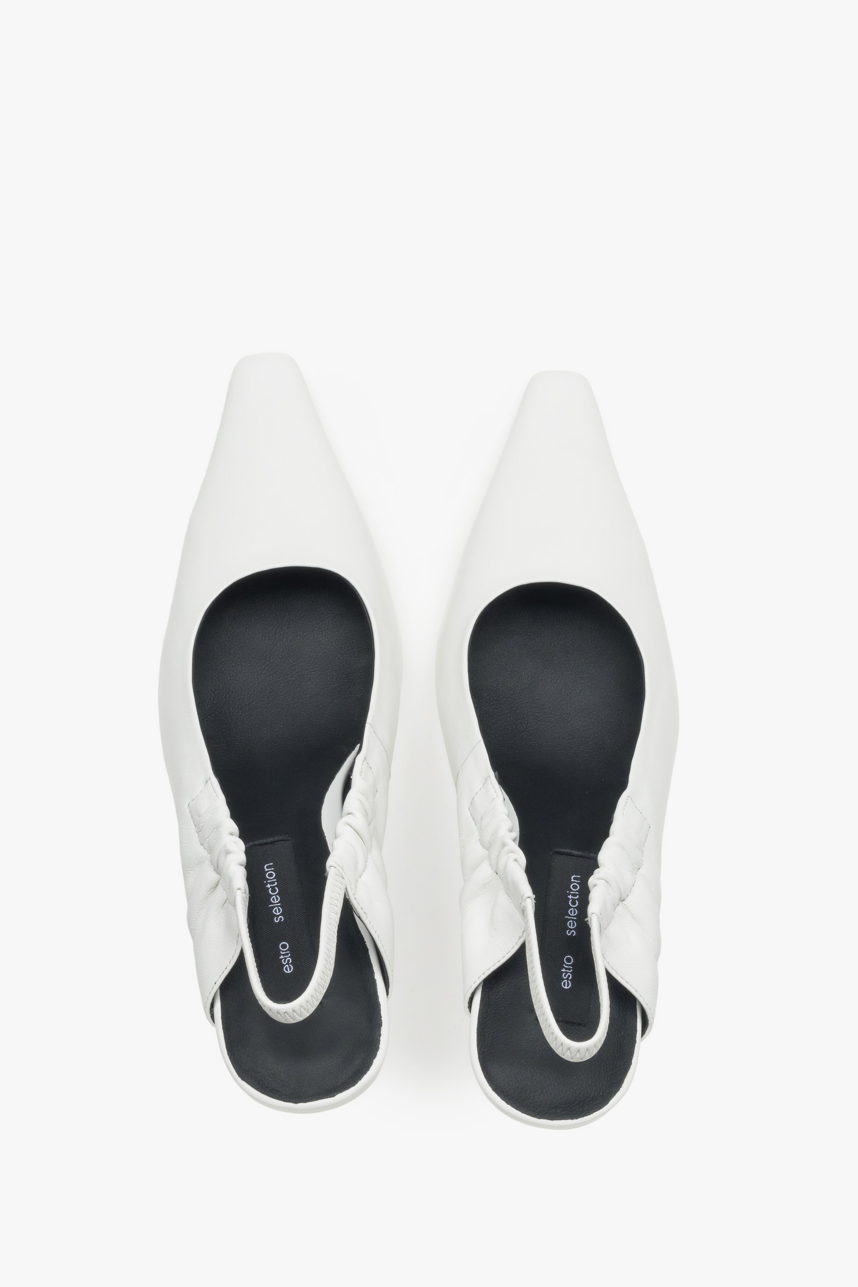 Women’s pumps, milky white, slingback style, in genuine leather, Estro Selection.