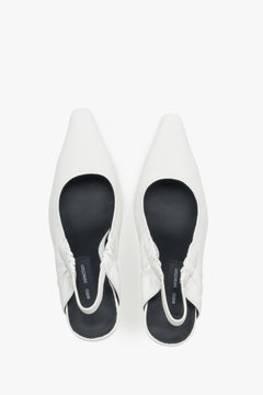 Women’s pumps, milky white, slingback style, in genuine leather, Estro Selection.