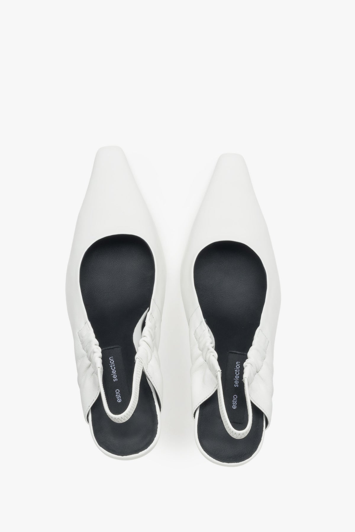 Women’s pumps, milky white, slingback style, in genuine leather, Estro Selection.