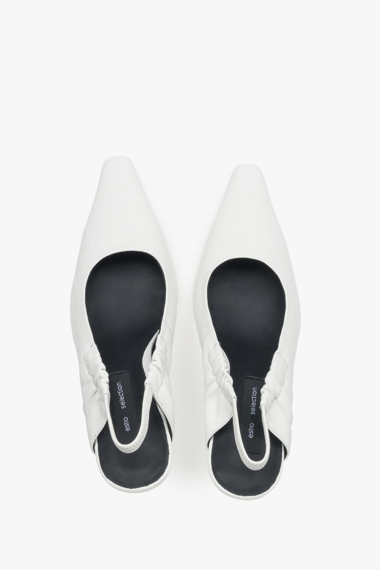 Women’s pumps, milky white, slingback style, in genuine leather, Estro Selection.