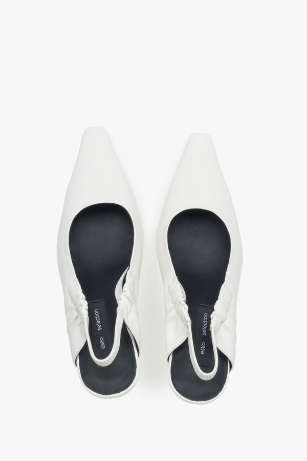Women’s pumps, milky white, slingback style, in genuine leather, Estro Selection.