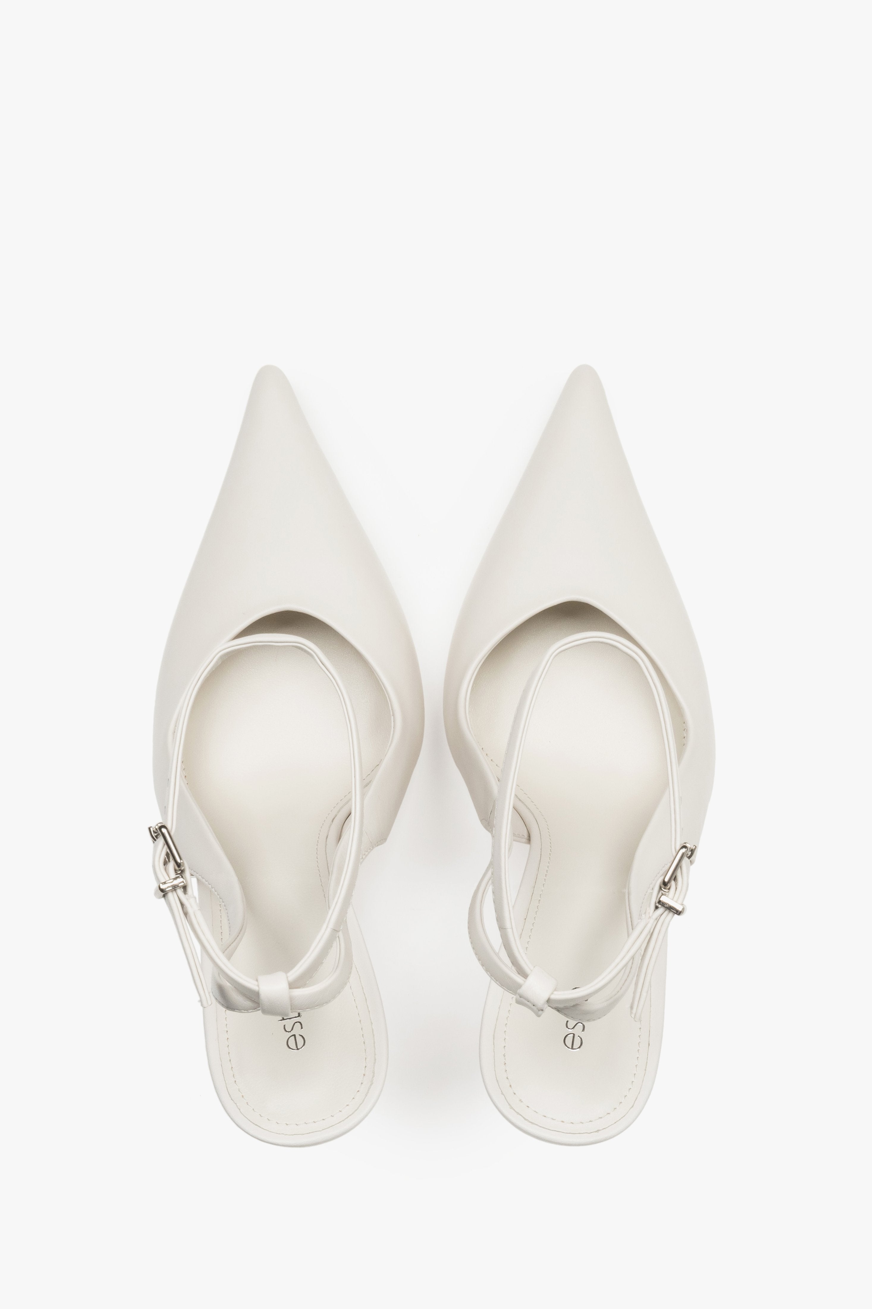 Women’s pumps, white, slingback style, made of genuine leather, Estro.