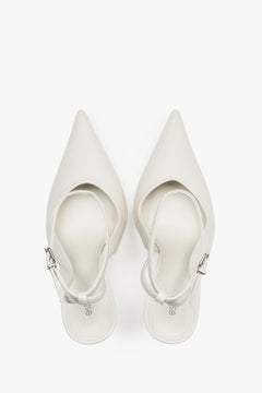 Women’s pumps, white, slingback style, made of genuine leather, Estro.