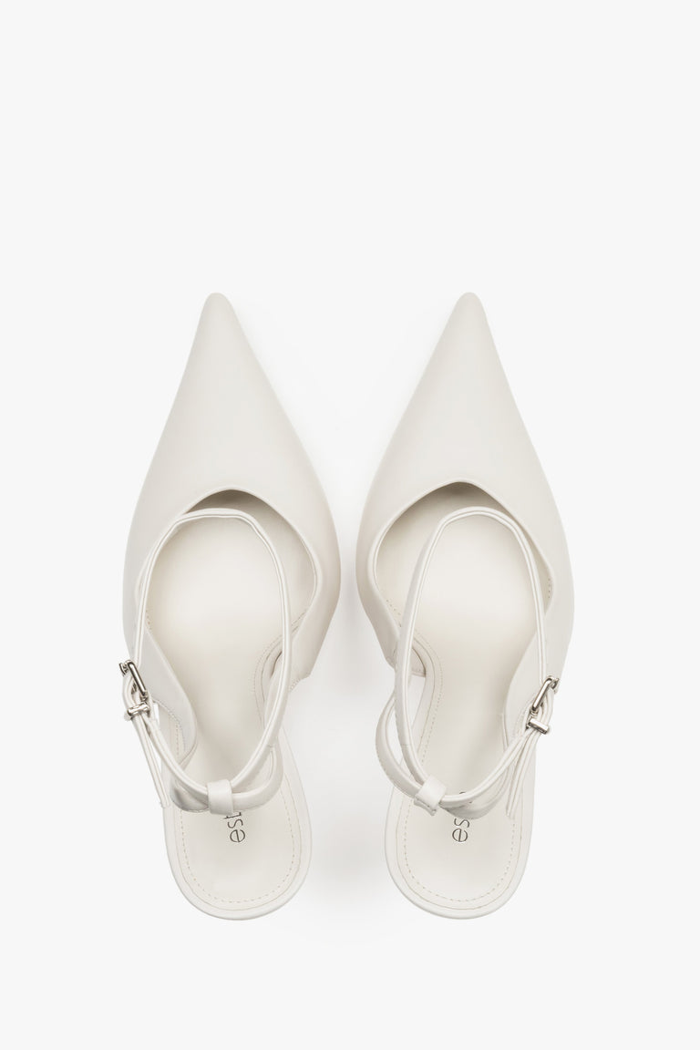 Women’s pumps, white, slingback style, made of genuine leather, Estro.