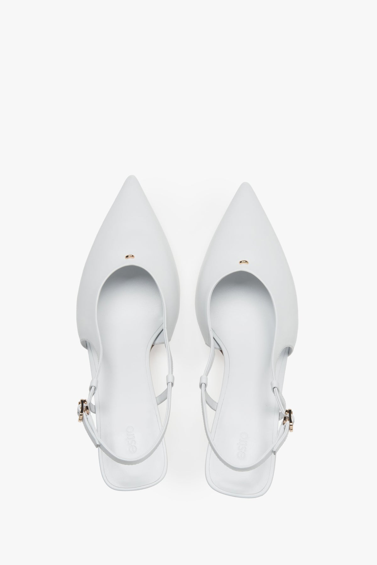 Women’s slingback pumps with an open heel, white, on a stable stiletto heel, Estro.