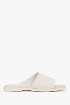Women’s White Square-Toe Slide Sandals in Genuine Leather Estro ER00119225.