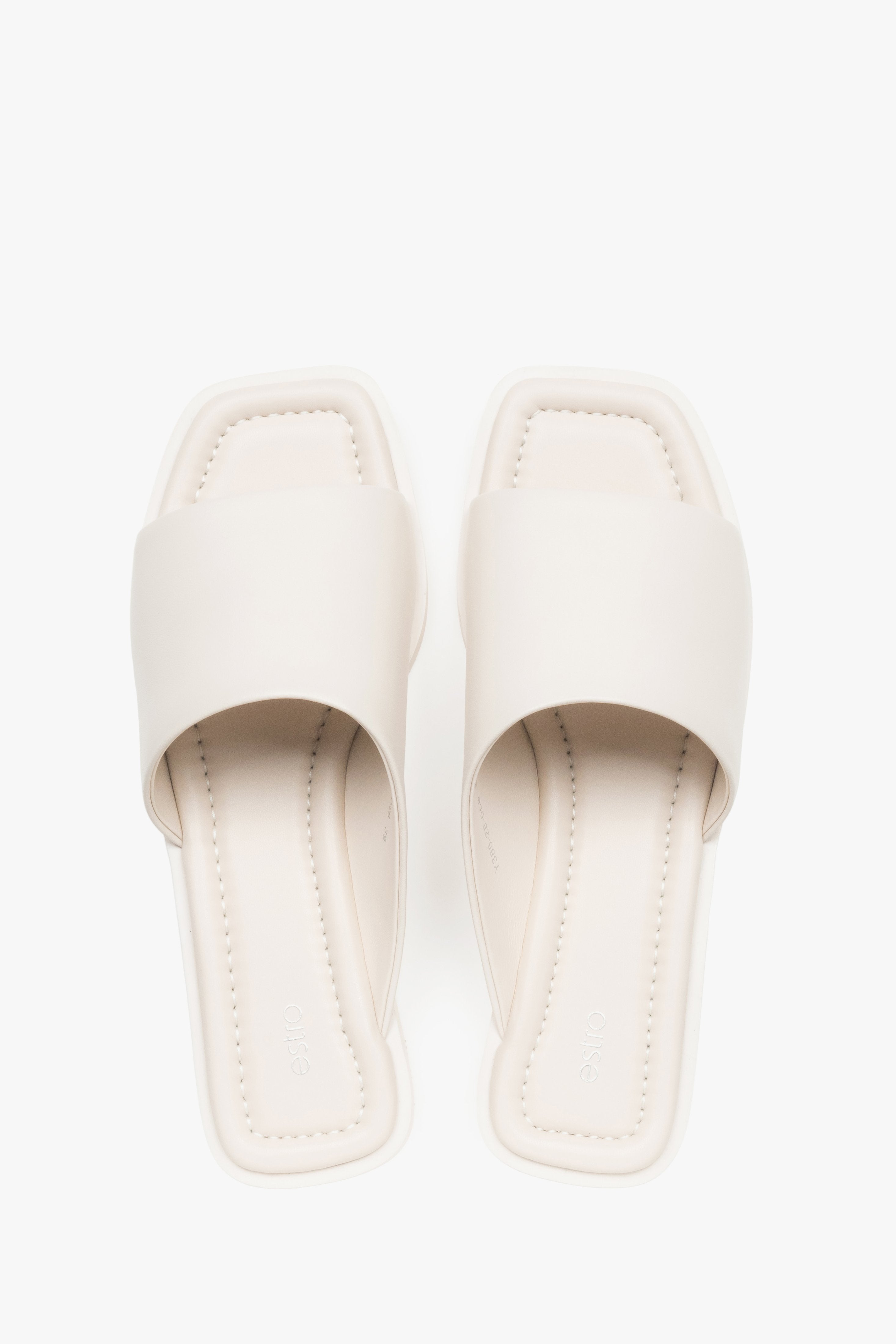 Women’s white slide sandals with a square toe, made of genuine leather, Estro.
