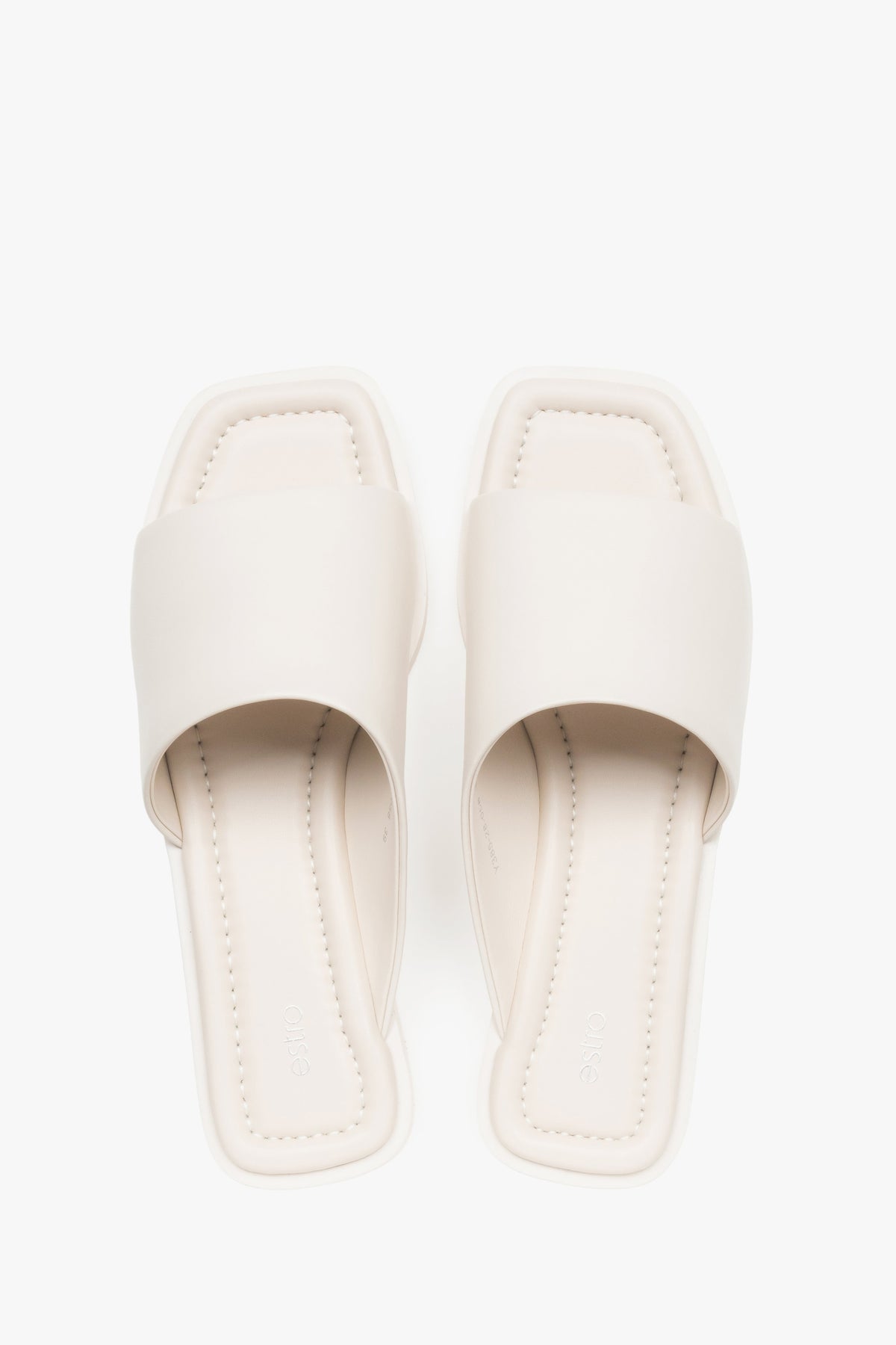Women’s white slide sandals with a square toe, made of genuine leather, Estro.