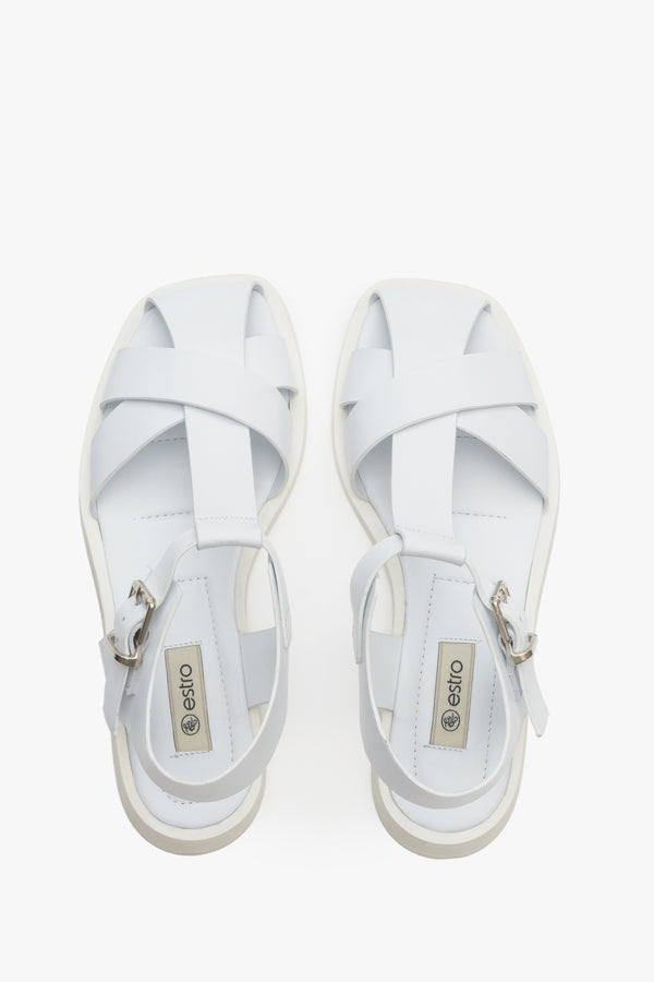 Women's white strappy sandals by Estro - presentation from above.