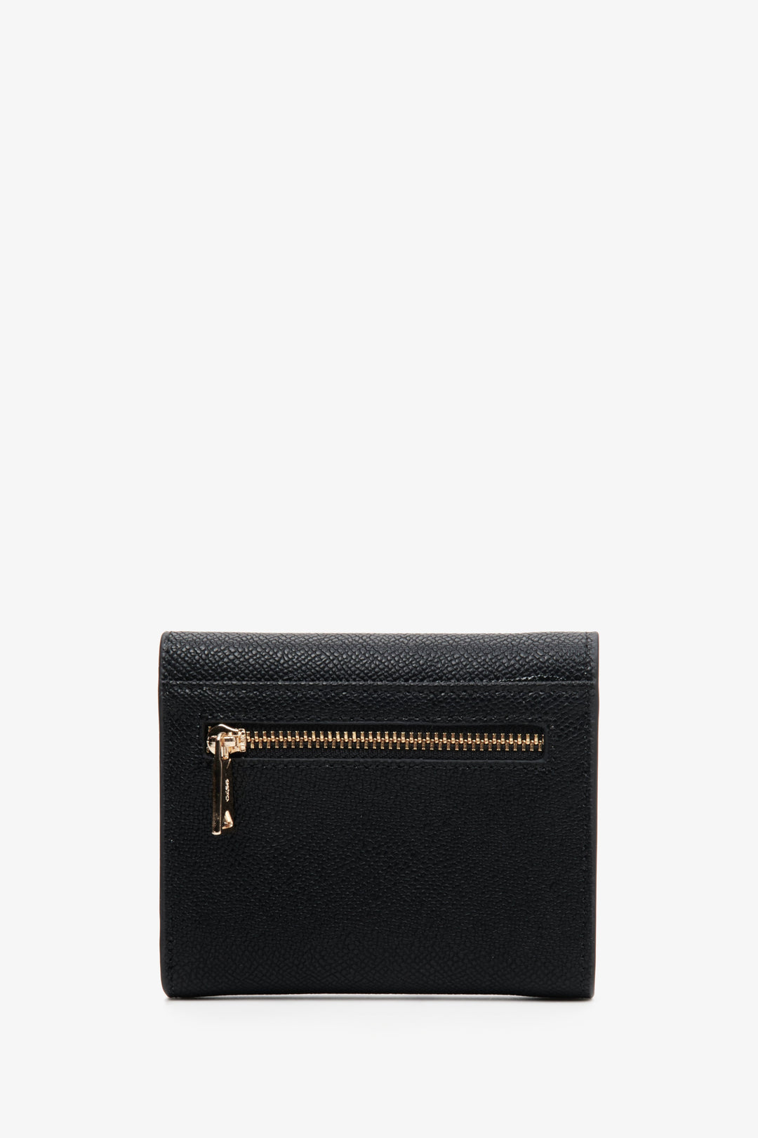 Estro women's leather wallet in black with a gold clasp and accents - reverse side.