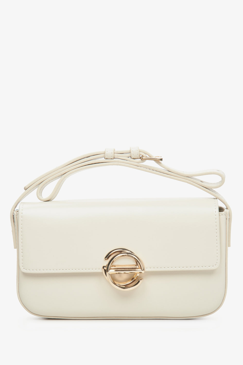 Women's Small Light Beige Handbag made of Genuine Leather with Golden Hardware Estro ER00113755.