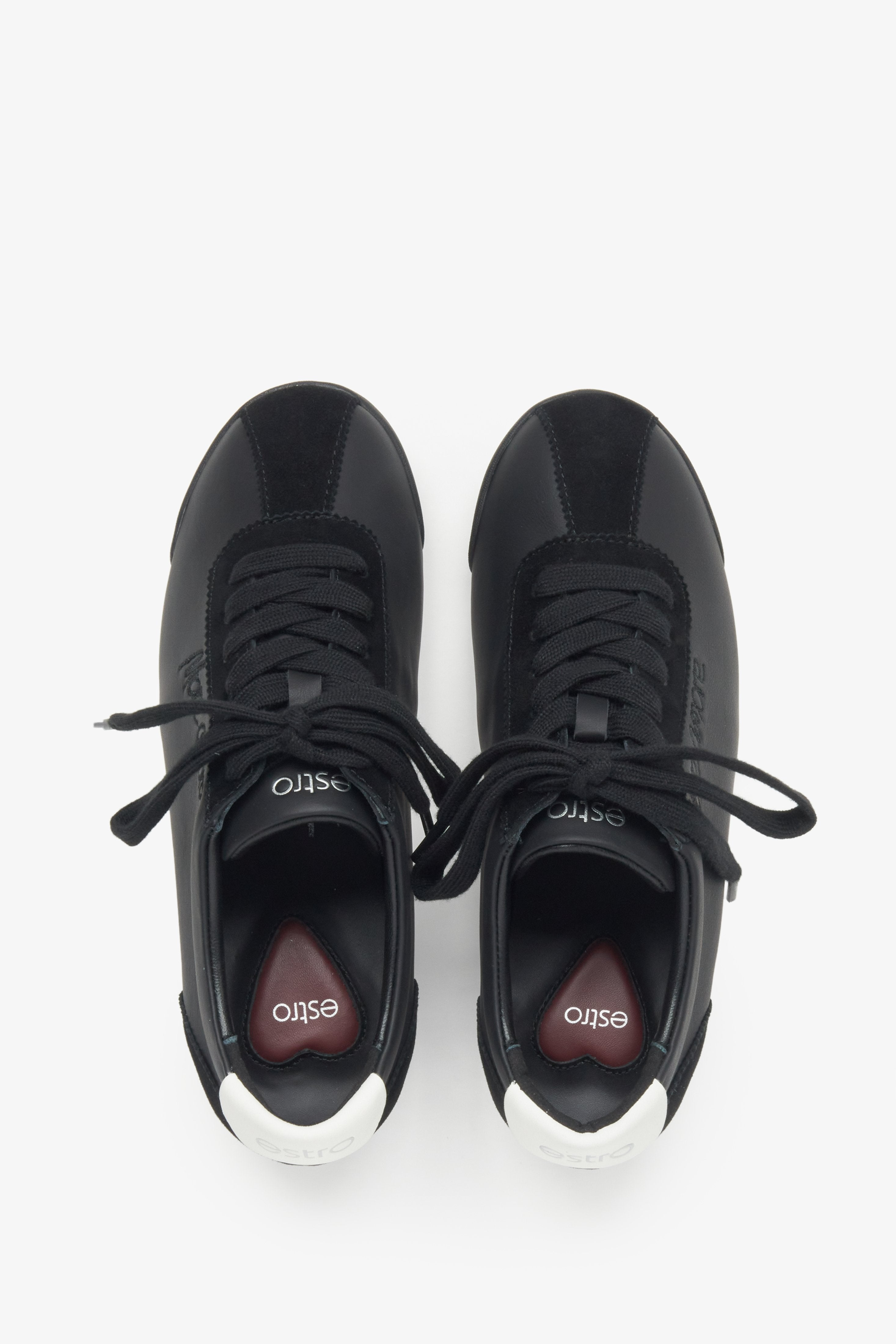 Estro black women's sneakers made of genuine leather combined with velour.