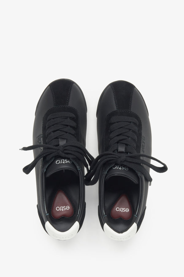 Estro black women's sneakers made of genuine leather combined with velour.