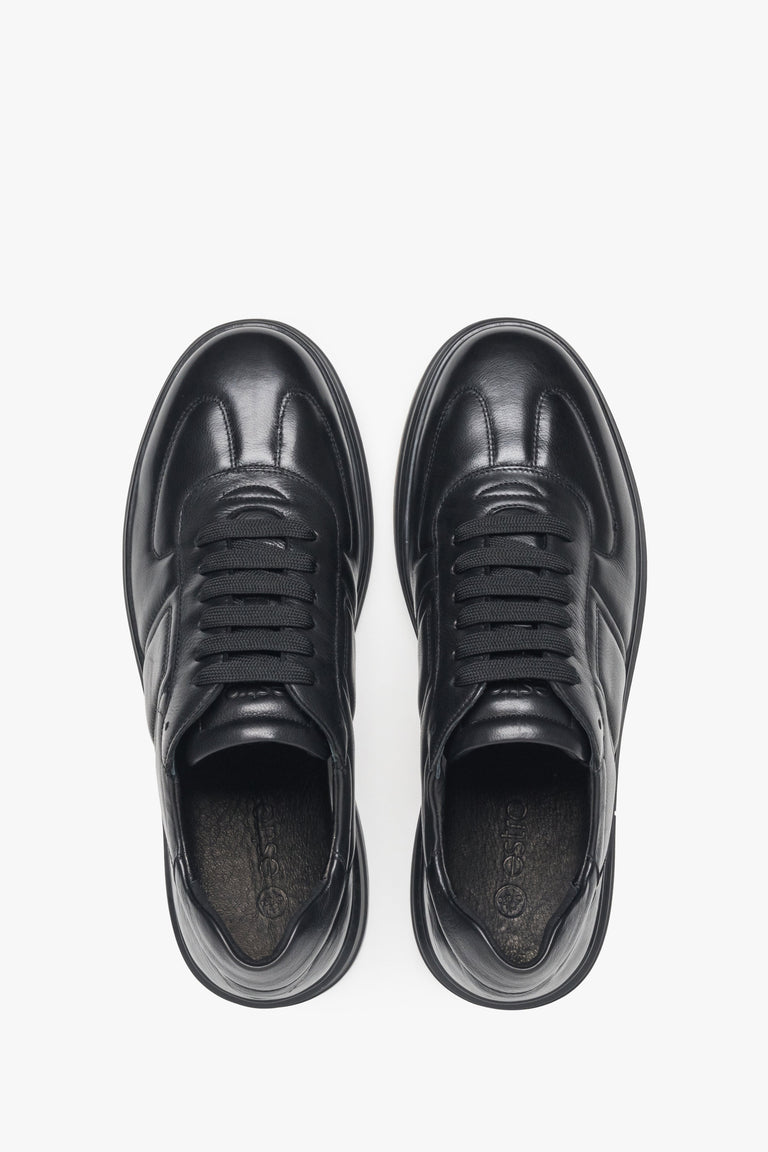 Black leather men's sneakers Estro - top view.