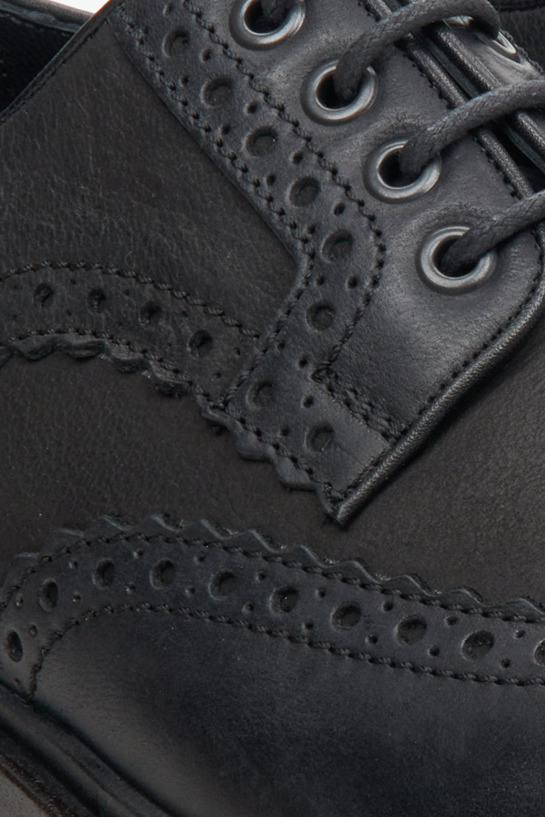 Men's black leather oxford shoes - close-up on the detail.