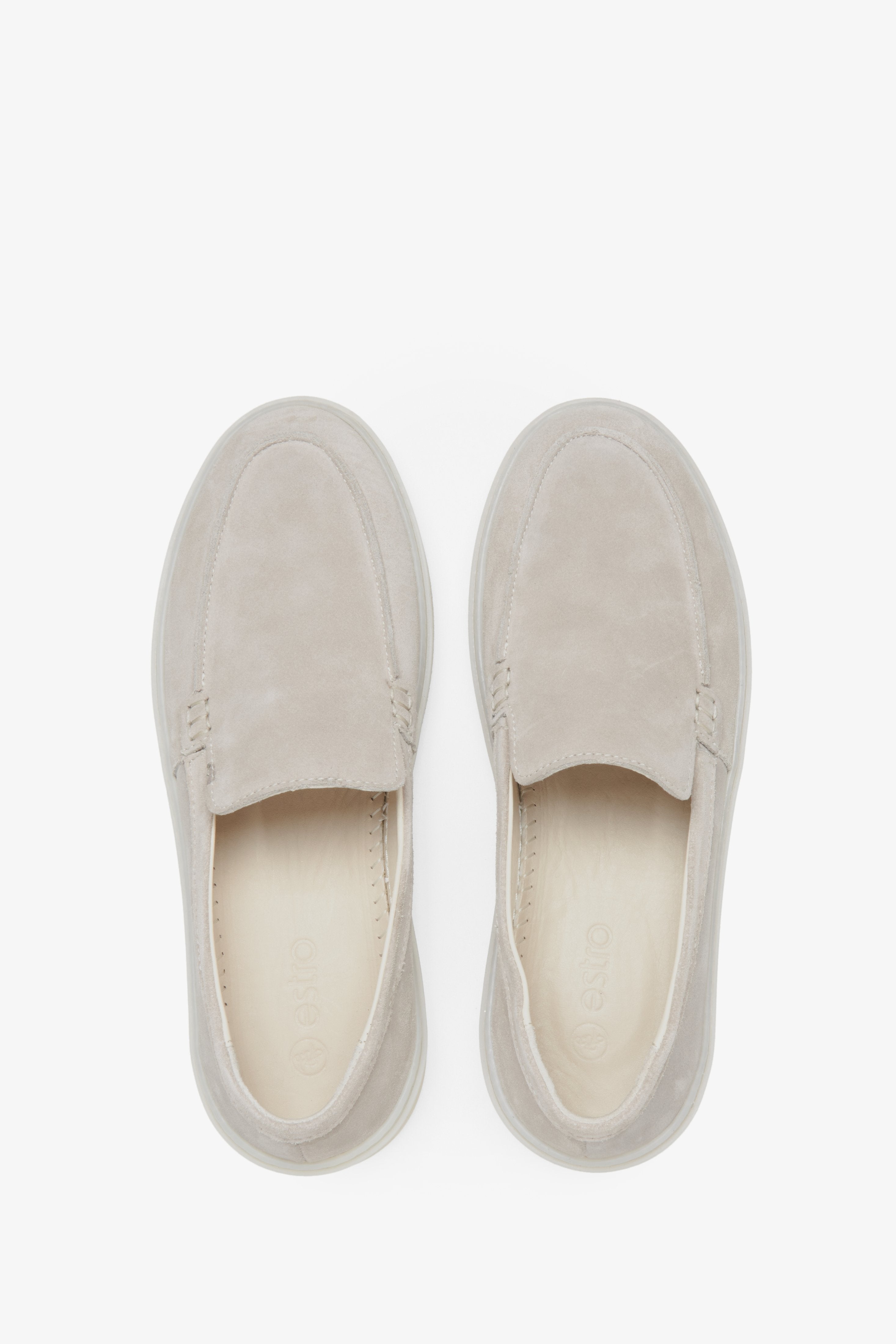 Women's light beige loafers mage of premium Italian velour.