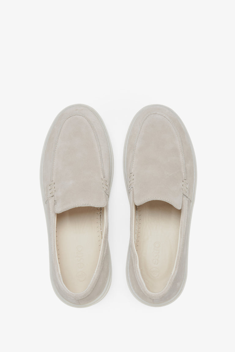 Women's light beige loafers mage of premium Italian velour.