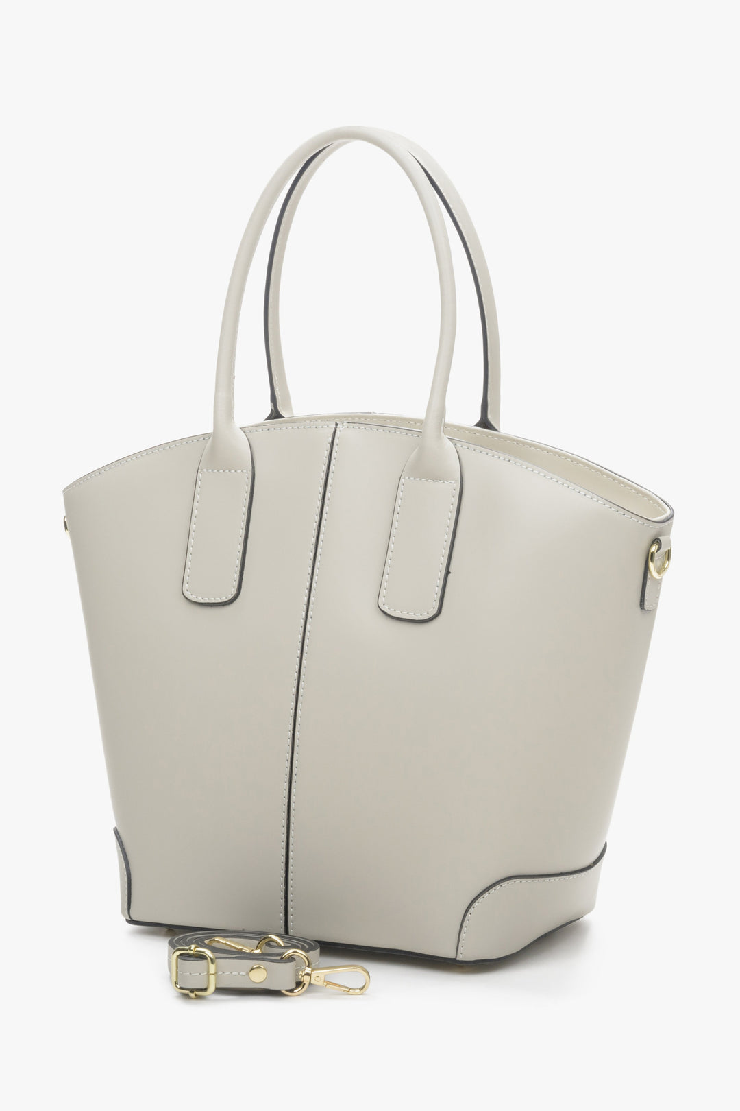 Women's light beige shopper bag made of genuine leather.