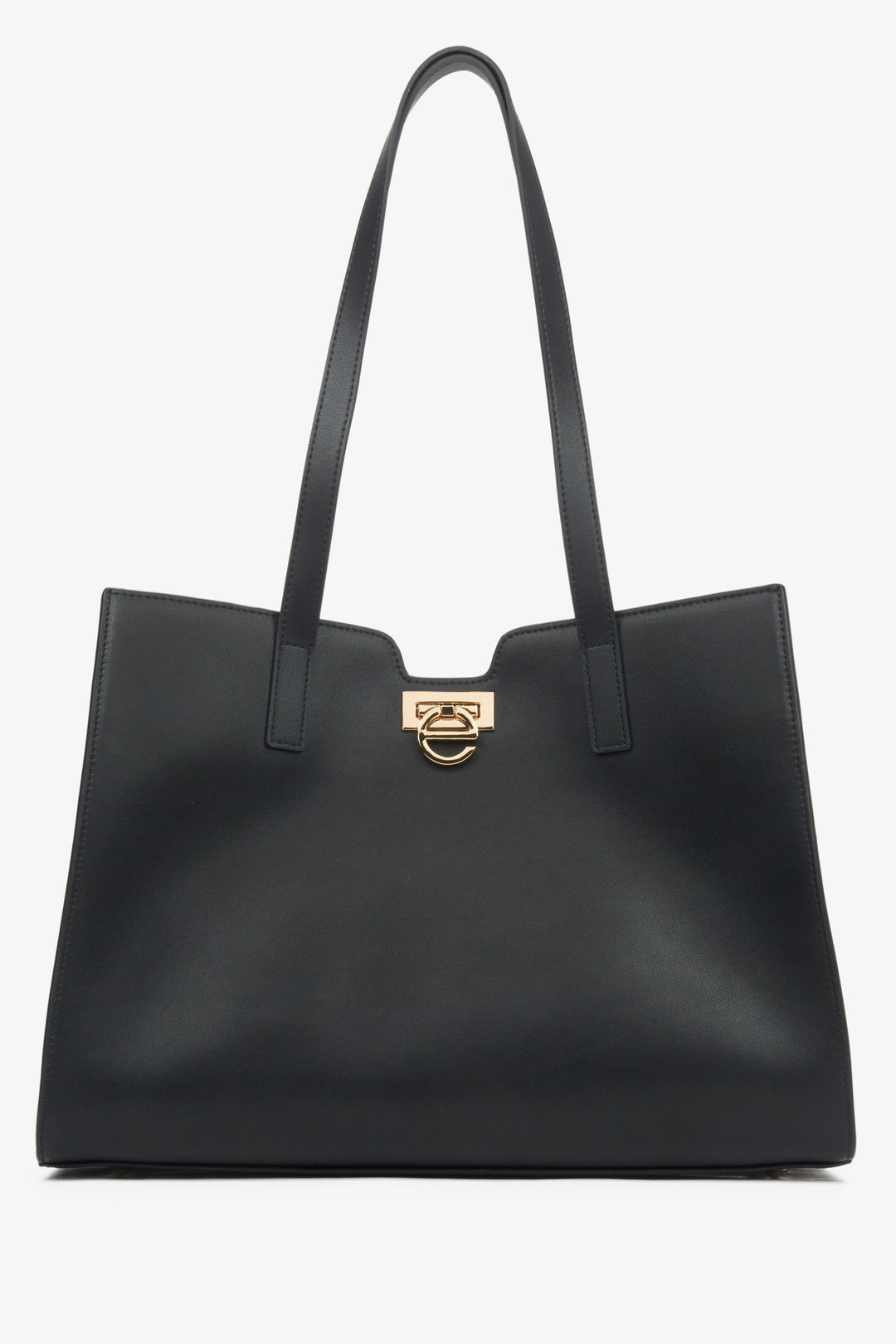 Women's Black Leather Shopper Bag with Gold Hardware Estro ER00115797