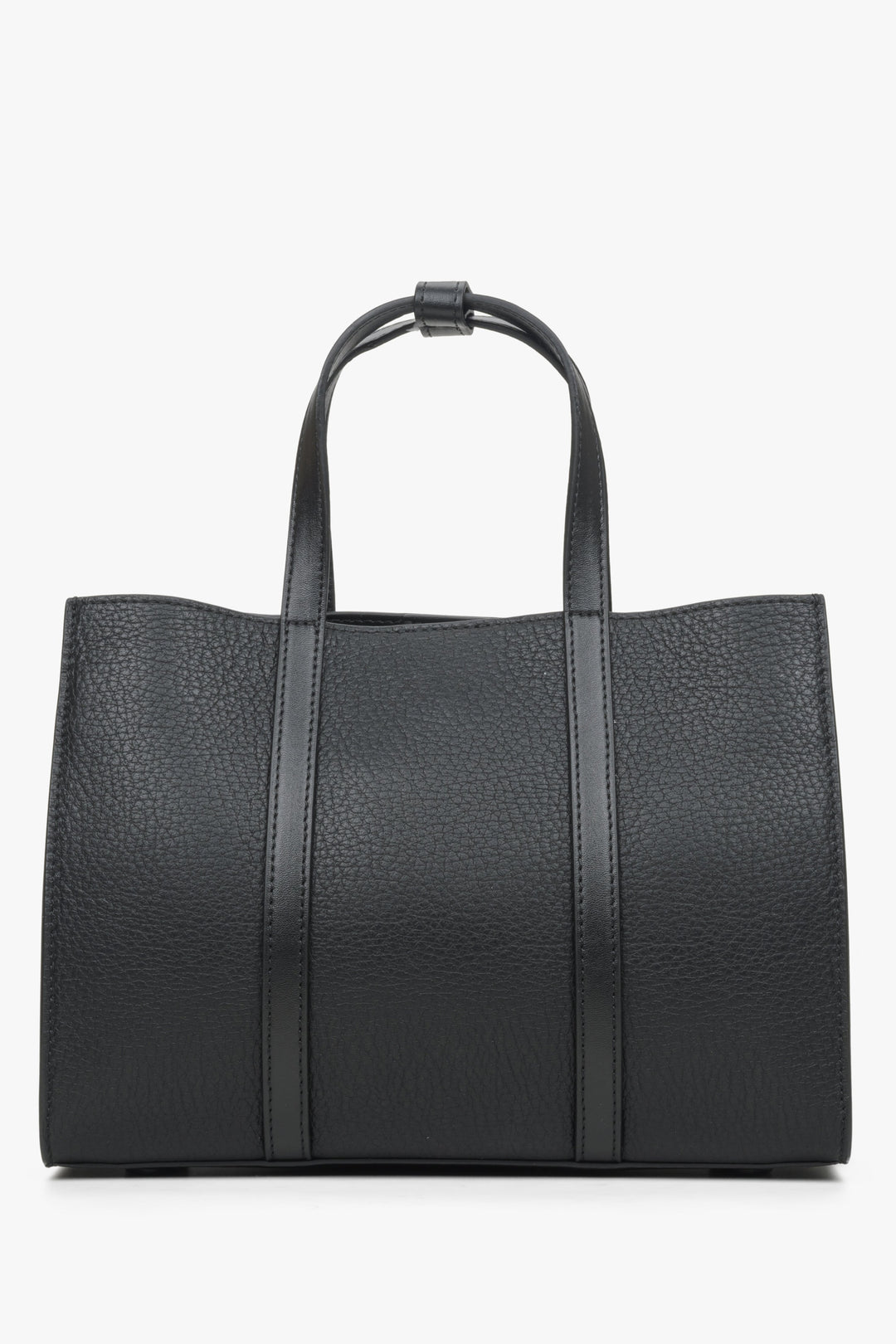 Women's black shopper bag made of genuine leather by Estro.