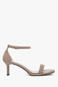 Women's Beige Heeled Sandals made of Genuine Velour Estro ER00116984.